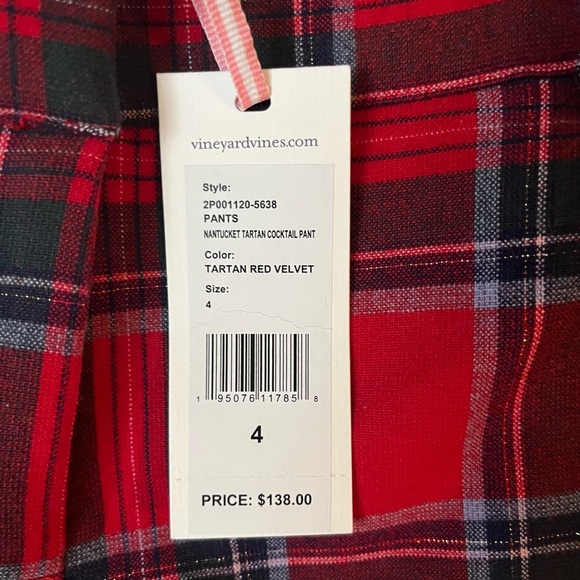 Vineyard Vines Nantucket Tartan Red Velvet Cocktail Pants Size 4 - Picture 2 of 11